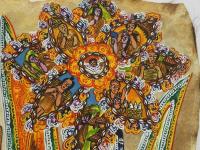 チベット絵画？　牛革に肉筆　１枚