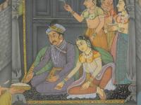インドの細密画　マハラジャの図（仮）　近代作　マットの内絵サイズ 19.5×11cm　額 45.5×38×3cm　ミニアチュール