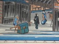 複製木版画　東都名所　広重画　新吉原朝桜之図　手摺木版　約22.5×34cm