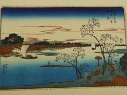 複製木版画　東都名所　広重画　隅田川葉桜之景　手摺木版　約22.5×34cm