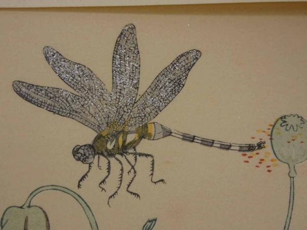複製木版画 喜多川歌麿筆 虫えらみ 第四回第四図 蝶と蜻蛉 手摺