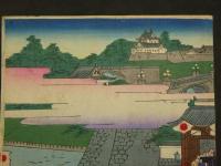 真作　梅堂小国政　憲法発布式桜田之景　彩色木版刷　1枚約36.5×24.5cm　3枚続き