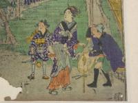 【真作】歌川広重（立祥）　東海道五十三次　袋井　彩色木版刷　マット内約22×16cm
