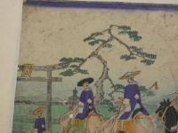 【真作】歌川広重（立祥）　東海道五十三次　掛川　彩色木版刷　マット内約22×16cm