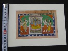 インド　ミニアチュール　細密画　女神図（仮）　肉筆　マット内 約10×14.5cm