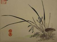 ③【真作】書画合作刷物　雪香？　他不明　彩色木版刷　約37×25cm　1枚　