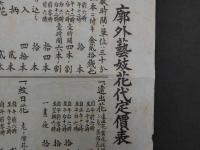 廓外芸妓花代定価表 大正14年10月　北新地貸座敷芸妓部組合芸妓取扱所