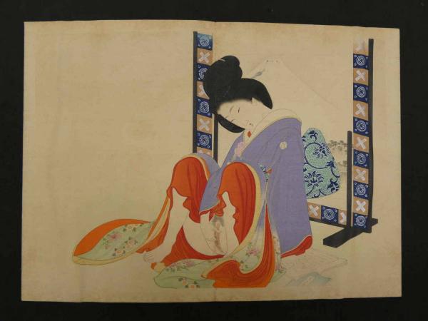 35-14 逸品！富岡永洗「春画 画帖 一冊」浮世絵 春画本 艶画 枕