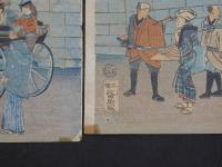 【真作】横濱海岸異人舘之図　広重画（三代）　彩色木版刷