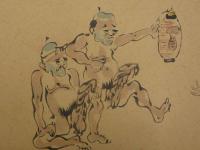 春画　戯画陽物合戦絵巻（仮）　明治頃写　紙本着色