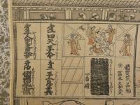 模作　東栄戯台之図　西荘文庫旧蔵　木版手彩色　本紙 約128×58cm　全体 約184×65cm　木版画　歌舞伎　掛軸