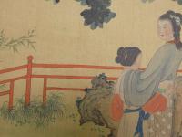中国美人画　亜風吹葉　絹本着色　約24.5×36㎝　台紙に貼付　1枚