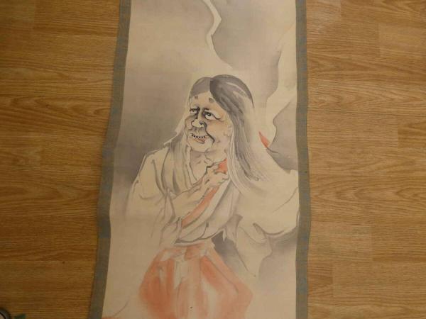 雪 外 筆 絹本着色彩色画 タイトル 【 霊峰松飛翔鶴図】 軸先木