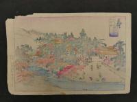 伊勢名所　内宮五十鈴川之図　外宮北御門之図　喜多御豊景画　　木版彩色刷　約25.5×38cm　2枚