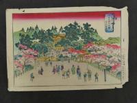 伊勢名所　内宮五十鈴川之図　外宮北御門之図　喜多御豊景画　　木版彩色刷　約25.5×38cm　2枚