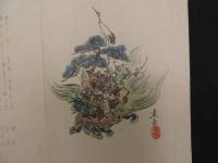 ８　7　俳諧刷物　摺物　圭岳画　鶴亀　松竹梅　木版彩色刷　約20×55cm　木版画　古文書