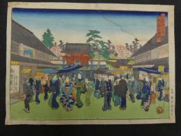 1 ６　真作　都名所折之内　祇園社西門　貞信画　木版彩色刷　約17×24㎝　木版画　名所絵