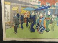 1 ６　真作　都名所折之内　祇園社西門　貞信画　木版彩色刷　約17×24㎝　木版画　名所絵