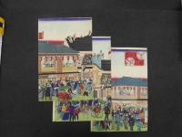 ６　5　真作　久松町劇場久松座　繁栄図　広重画　木版彩色刷　一枚約36,5×25㎝　3枚続