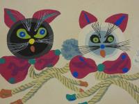 5　版画色紙　外国のおもちゃと日本郷土玩具集　ギリシャの猫　彩色木版刷り　１枚