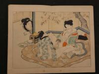 ３　艶本　みちしるべ　木版彩色刷　見開き　約24×30・5cm　12図　１帖　春画　木版画　古文書