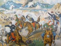 ６7 日露戦争大捷記念画 第四拾七号 沙河大会戦本渓湖方通ニ於テ閑院宮殿下御勇戦之光景 