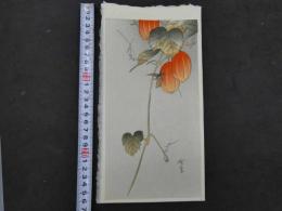 5　5　木版画　鳥瓜にスズメが　作者不明　約27×14.5㎝　現代版画