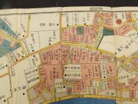 ６　5　江戸切絵図　芝三田二本榎　高輪辺地図　景山致恭　尾張屋清七　木版彩色刷　約３６×７４㎝