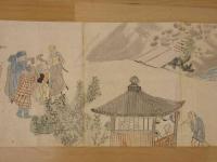６　８　江戸風俗絵巻物（仮題）　絵本着色　約30.5×925cm　江戸後期頃の作品　1巻