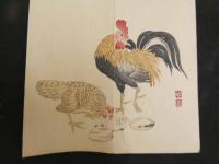2  ４　狂歌　俳諧摺物　鶏に蛤　木版彩色刷