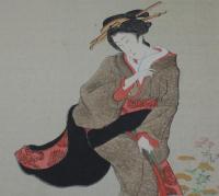 秋郊美人　複製木版画