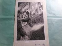 花輪和一挿絵画稿「鮎川哲也『黒いトランク』⑭」1枚