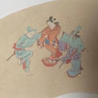 野沢堤雨 美人踊図 肉筆 団扇めくり