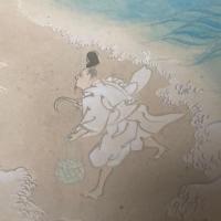 野沢堤雨 貝拾い図 肉筆 団扇めくり