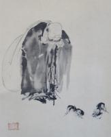 宮本武蔵画　重美　布袋観闘鶏図