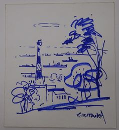 横浜風景（肉筆画）　色紙