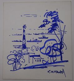 横浜風景（肉筆画）　色紙
