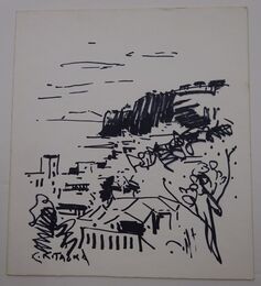 熱海来宮風景（肉筆画）　色紙