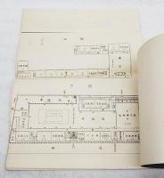 大阪市西区第一高等小学校 新築記念帖　（上下平面図、本校の外面、校地に於ける地鎮祭、本校階上廊下、本校講堂、講堂より見たる運動場と生徒、校庭に於ける本校建築関係諸員、校舎に於ける本校職員）
