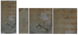岸竹堂画幅（マクリ）一枚　「柳鷺図」　（難あり・ムレシミ強）