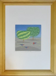 安恒春一 版画　イマージュな木『鳥』
