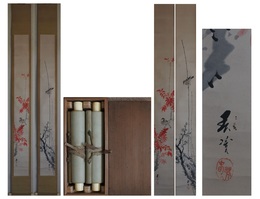 井上春芳画幅　梅櫨双幅