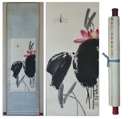 斎白石画幅　荷花蜻蛉　一幅　（複製）