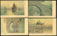 支那美術風景片　絵葉書8枚袋付き