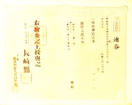 明治９年改正地券　長崎県　　画像は村以下のデーターとは異なります