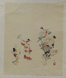 木版画　盆踊図　本朝名画鑑