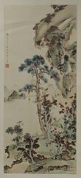 木版画　秋景山水図　本朝名画鑑