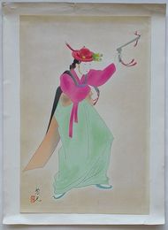 木版画　朝鮮風俗 妓生の剣舞(仮題)