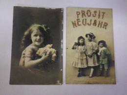 １８００年代手彩色ドイツ子供絵葉書二枚