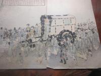 明治版画　「京都大宮御所より浚月輪新御陵へ御送柩之図　三枚　耕挙画
